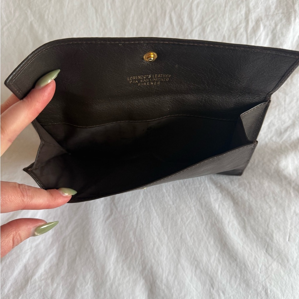 Brown Leather Clutch Wallet with Gold Initials